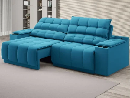 Sofá com Porta Copos e Carregador USB Retrátil e Reclinável Samurai 250cm Velosuede Royal