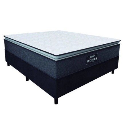 Cama Box Casal Colchão Molas Ensacadas Pillow Top Maximus 138x188x67cm Cinza / Preto Gazin – Suporta até 120Kg por Pessoa