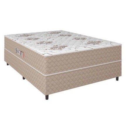 Cama Box Casal Conjugada Ortopédico Alpha Espuma 138x188x52cm Bege Branco Hellen