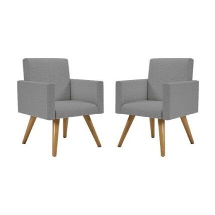 Kit 02 Poltronas Nina Decorativa Palito Luxo Tecido Linho