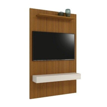 Painel Para Tv Até 55 Polegadas Ripado Impressão 3D Egeo Com Nicho 1,35m Cedro Off White edn