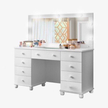 Penteadeira Camarim com LED e 9 Gavetas Branca Planet Baby