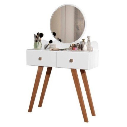 Penteadeira Condessa Branco Retro Espelho Redondo Maria Moveis cnm